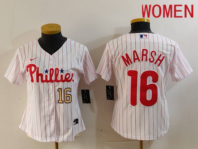 Women Philadelphia Phillies #16 Marsh White stripe Nike Game 2024 MLB Jersey style 7261->tampa bay rays->MLB Jersey